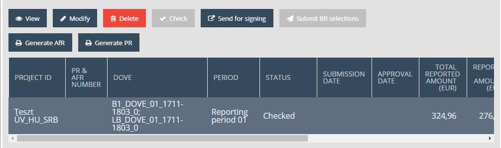Check successful if the automatic check finds no errors in the Project Report (PR&AfR) to be submitted, the system notifies the Lead Beneficiary of the successful check in a pop-up window, and the
