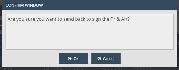 After clicking on the Send for signing button, a pop-up window opens, in which the systems requests confirmation of the Lead Beneficiary s intention to submit the Project Report.