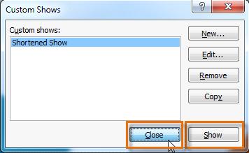 Closing the Custom Show dialog box You can also hide slides by selecting the Hide Slide command, which can be found on the Slide Show tab.