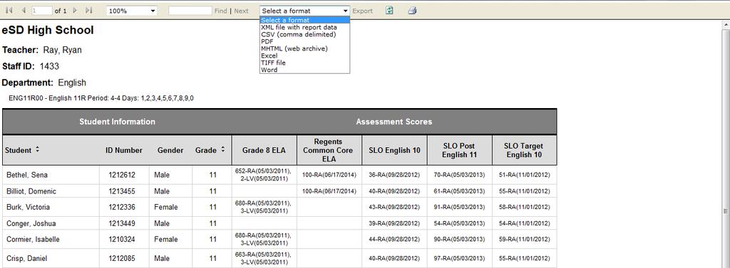 Student Assessments The Student Assessments sub-tab allows teachers to generate a