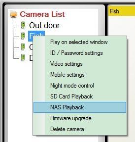 6.6 NAS Playback Window shows recorded files in NAS which selected camera records