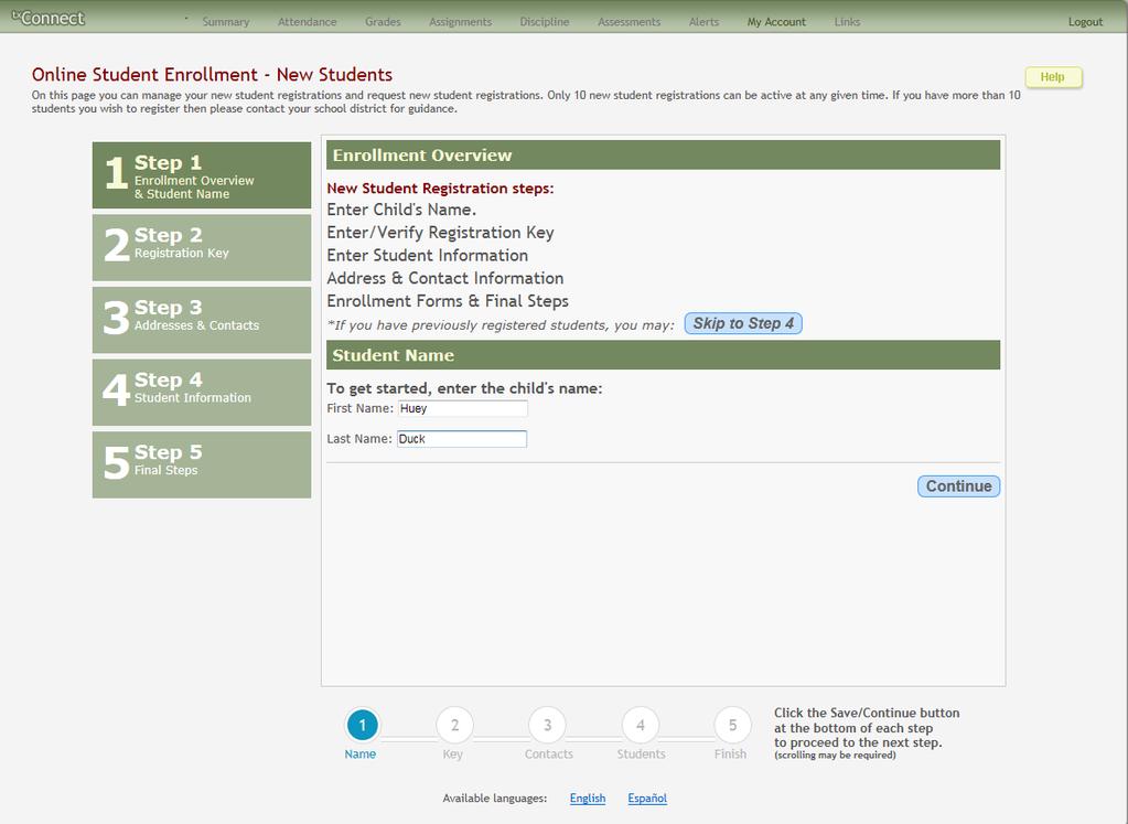 2. Access the New Student Enrollment application Step