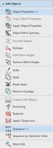 Toolboxes Edit Objects toolbox The Edit Objects toolbox provides many tools for reshaping, resizing, rotating objects, as well as add or remove stitch angles. Edit Objects tool listing.
