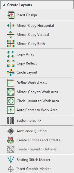 Toolboxes Create Layouts toolbox The Create Layouts toolbox lets you easily combine designs and design elements by inserting the contents of one file into another. Layout tool listing.