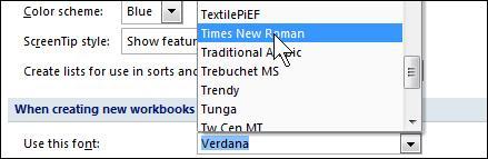 Notice that here you can change the default font and the number of sheets to include in a new workbook. 1.