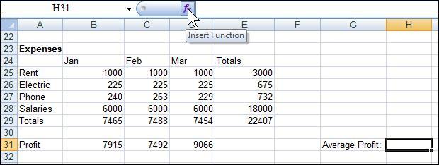 You can also click the Formulas tab and the first button on this ribbon is the Insert Function button.