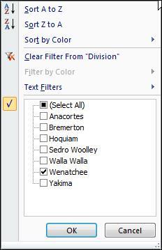 Notice the only item selected is the Wenatchee division. 4. Click the Cancel button.
