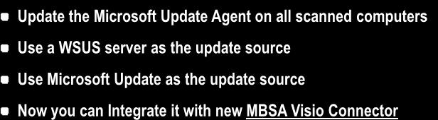 exe) When scanning for security updates, you can configure MBSA to: Update the Microsoft Update