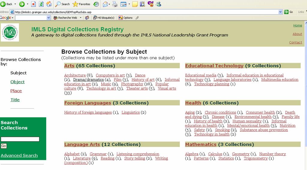 Improving discoverability of collections Registry of digital collections