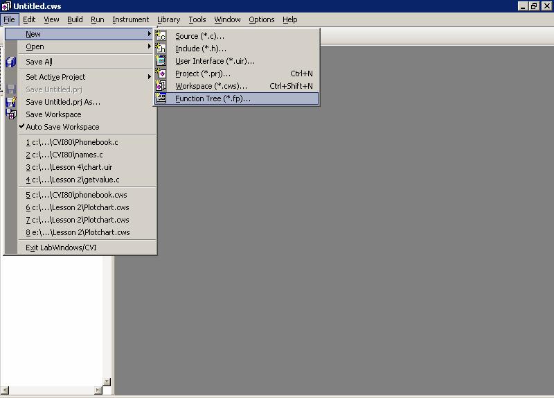 Creating a.fp File Creating an.fp File To create a new instrument driver, select File»New»Function Tree (*.fp).