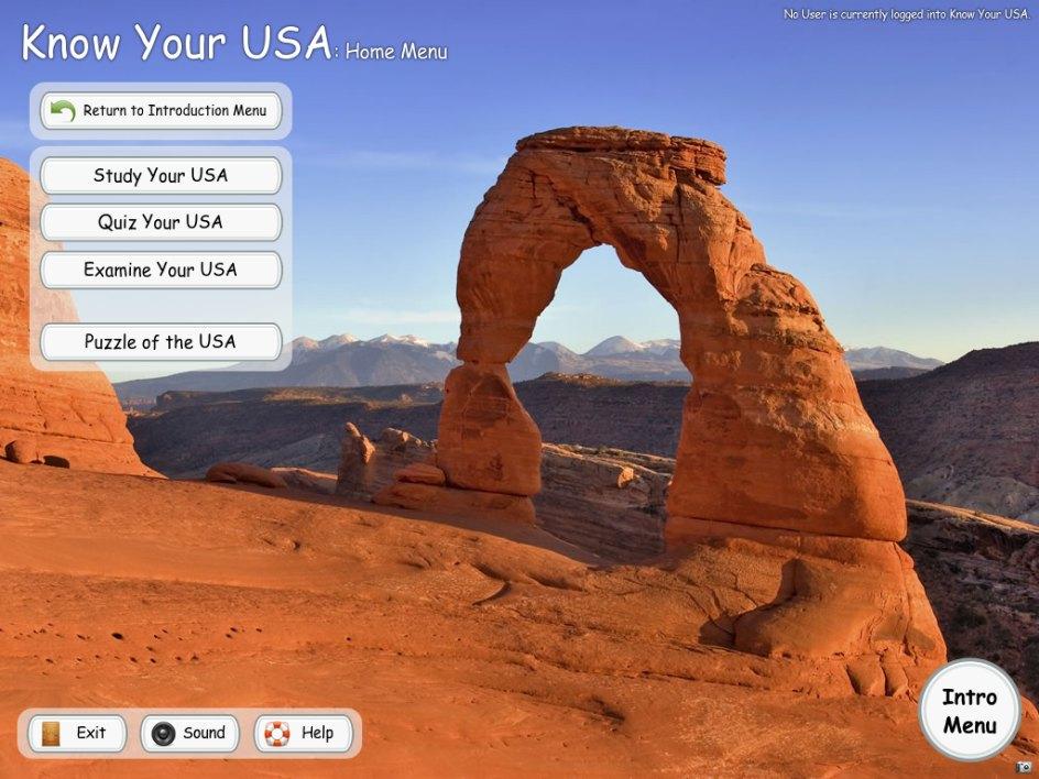 : Menu Previous Menu will return to the Introduction menu. Study Your USA will take you to the Study Section. Quiz Your USA will take you to the Quiz Section.