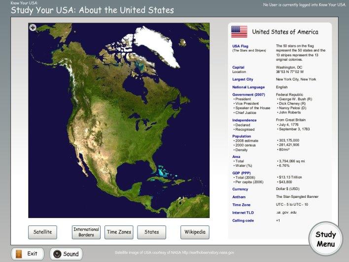 Study Your USA About the USA, this is a great area to become familiar with the United States before going forward. View Time Zones will display each time zone of the United States.