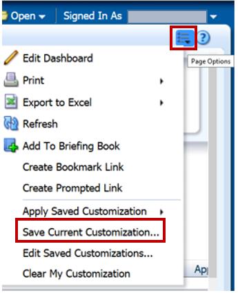 Save Current Customization From the Page Options menu