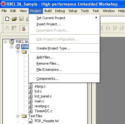 Here several options are shown, the highlights are: Project selection and inclusion: HEW can maintain multiple projects in a single workspace environment Add/Remove files Step 6.