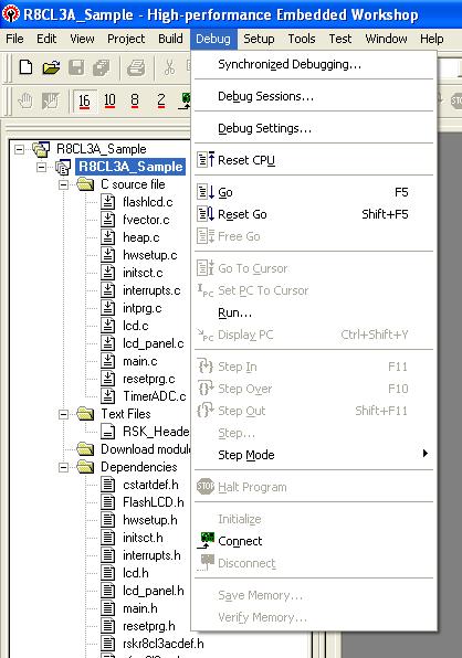 A list of debug options will appear as shown in the following picture Here several options are shown, the highlights