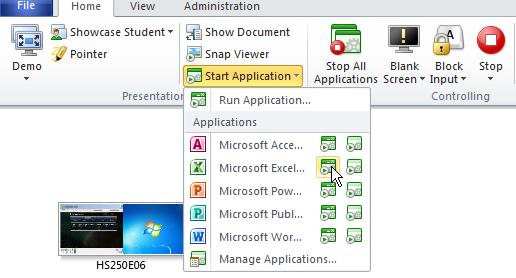 Starting an Application Session With the App-Control button, an instructor can launch applications for all students in the lab. This application can be launched in either standard mode or kiosk mode.
