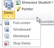 Ending a Demo Session To end a Demo Session, the teacher just click on the pull down next to the STOP sign then click on Demo.