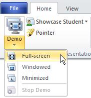 Changing the Demo Window Size An instructor can change the window size of a Demo with the Minimized Demo, Windowed Demo, and Full-Screen Demo buttons. To Change the Demo Window Size: 1.