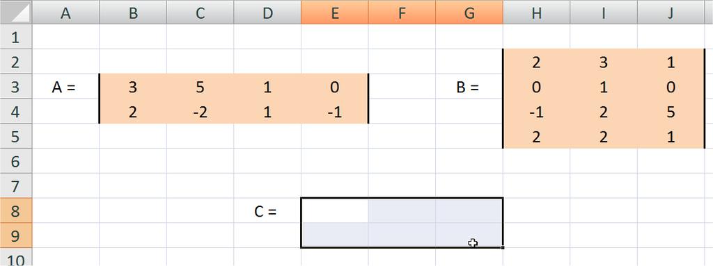 Ecel Matri Multiplication An array of cells for the product must be selected in this case, a 2 3 array: Select the cells