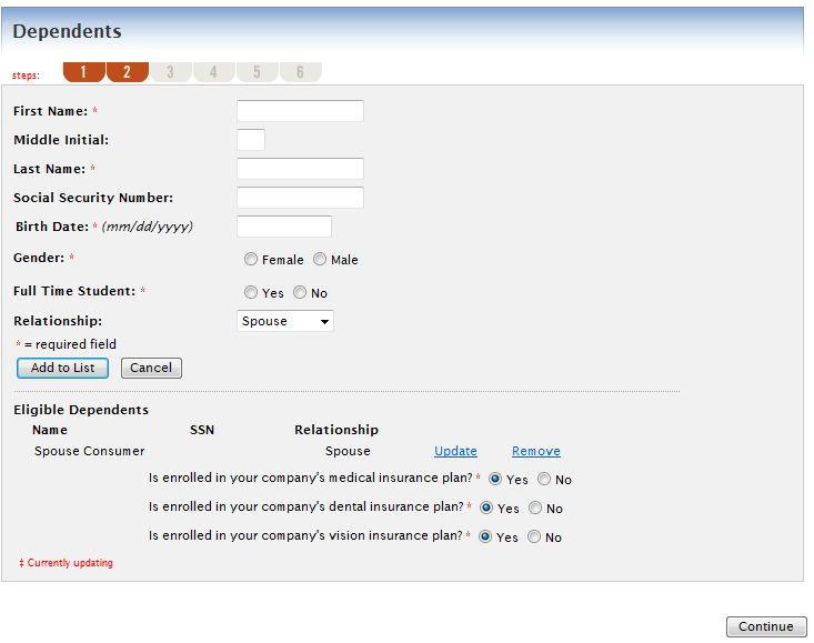 Step 5 (if applicable): Enter Dependent information and click Add to List.