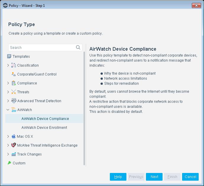 You must create and run a policy based on the AirWatch Device Enrollment template before you use this template to create policies.