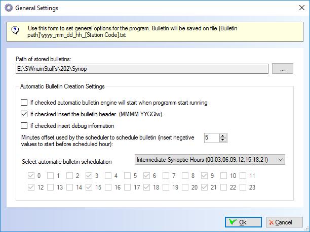 You have to input the path (local or network) for saving of generate bulletins and configure the options for mode for automatic creation of bulletins.