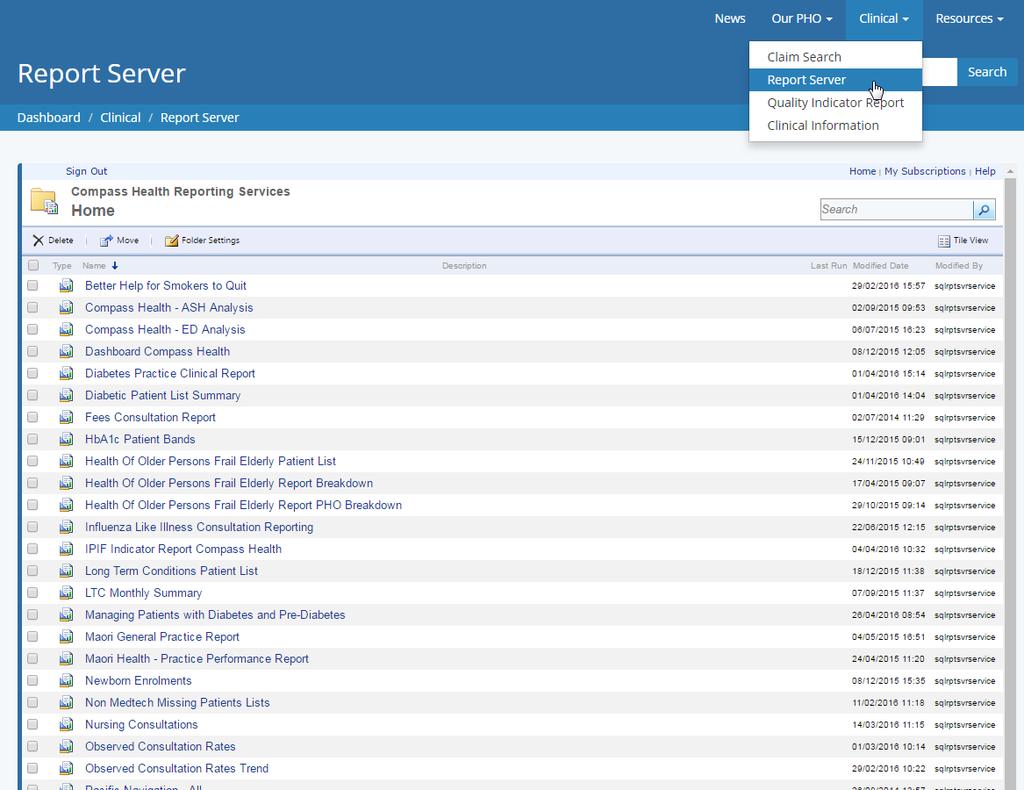 Report Server Report Server is accessible via the menu through Clinical Report Server.