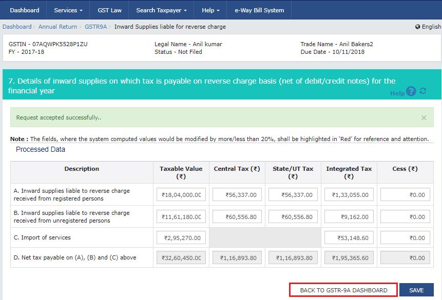 to go back to the Form GSTR-9A Dashboard