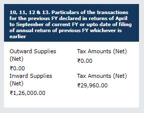 return of previous FY whichever is earlier tile in Form GSTR-9A will reflect the net outward and inward supplies along with tax details.