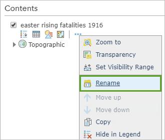 In the Contents pane, point to the easter rising fatalities 1916 layer,