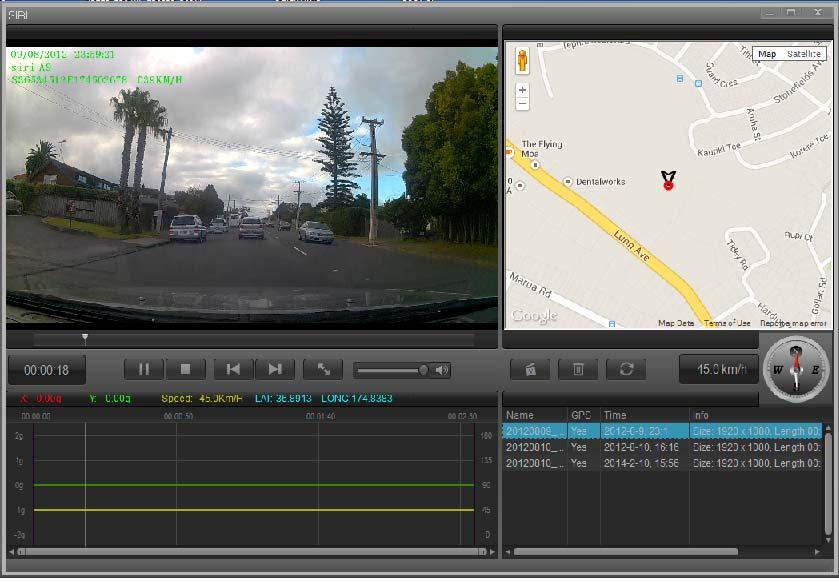 file to be played. Video will play in left window, location and drive speed as at the end of recorded segment will be displayed in right hand window as below.
