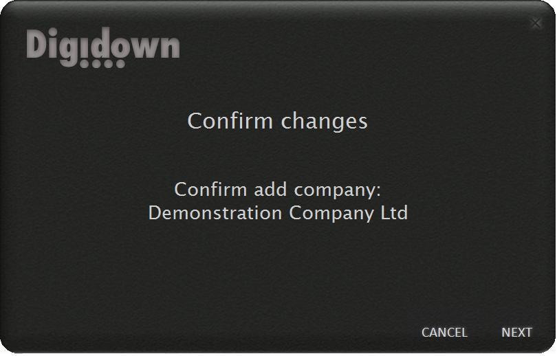 Enter the company's name for the inserted card. The name entered during the installation process should appear by default if DigidownHost is setup to only register cards and vehicles for one company.
