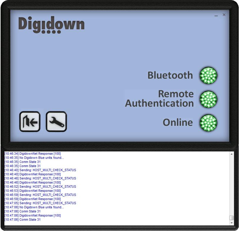 Double-clicking the Digidown logo in the top left of the Main Screen will open the Diagnostics window.