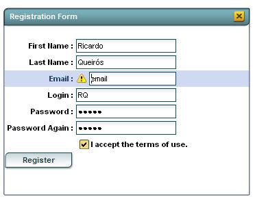 All the fields in the registration form are mandatory and subject to validation.
