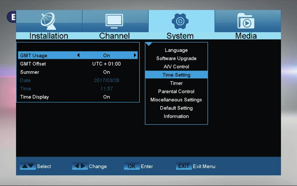 A/V Control Functions and settings in the menu: Display Mode: Select here between the options Auto, By Native TV, 720p_50, 720p_60, 1080i_50 or 1080i_60.