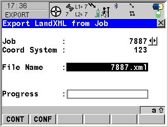 protected application LandXML Export is a licence protected application that can export LandXML data directly from the System1200 sensor (GX1200, TPS1200+, RX1250) to a *.xml file.