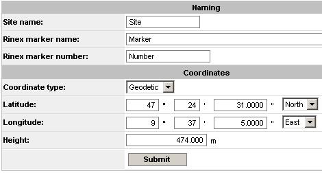 RINEX Header Information (GRX1200) New RINEX Marker Name and Number Setting It is now possible to set the RINEX Marker Name and RINEX Marker Number from the Web Interface.