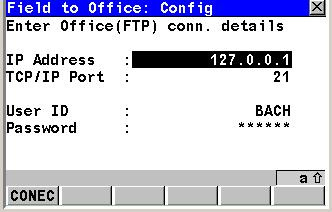 These parameters are: The IP address of the FTP Server TCP/IP port of the FTP Server User ID User Password Note: