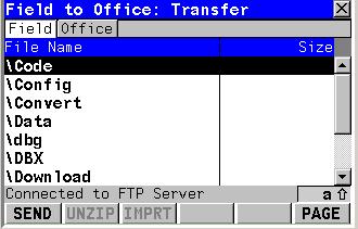 When the system is connected successfully to the FTP server a message is displayed in the message line Connected to FTP Server.