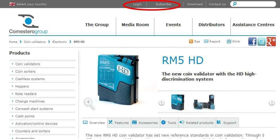2. Clicking the link http://www.comesterogroup.com/cms/eng/product/1-rm5-hd.html, the RM5 HD s support page will be displayed. Here you can download any tools or software you need.