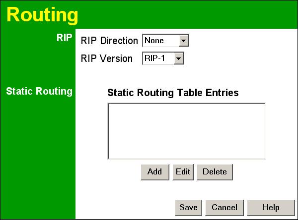 Version Static Routing Static Routing Table Entries Select the desired RIP Direction.