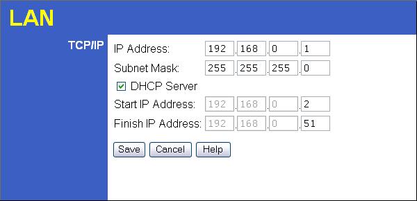 Setup LAN Screen Use the LAN link on the main menu to reach the LAN screen. An example screen is shown below.