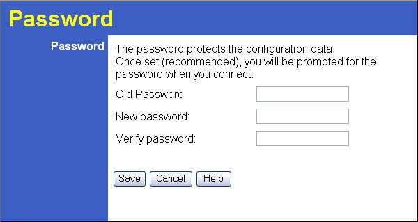 Setup Password Screen The password screen allows you to assign a password to the 54Mbps 802.