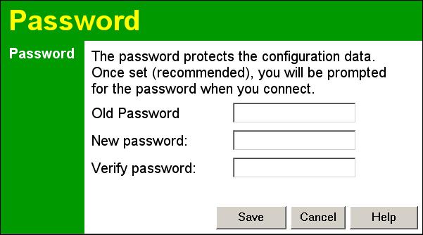 Figure 15: Password Screen Old Password New password Verify password Enter the existing
