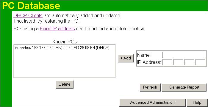 However, if you do use a fixed IP address on some devices on your LAN, you should enter details of each such device into the PC database, using the PC Database screen.