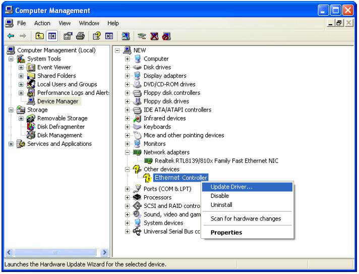 C. The Computer Management screen will appear as shown. Click Device Manager, and you will see various options on the right.