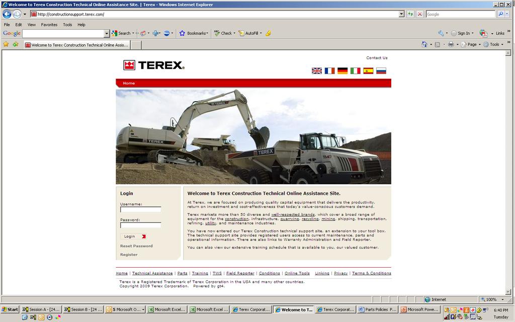 To begin, access the Terex Aftermarket Web Portal at http://constructionsupport.terex.com.