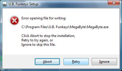 Return to the U.B. Funkeys software installer. Click Retry. The U.B. Funkeys software install will complete. Click Finish and launch the software.