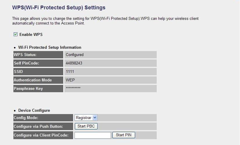 5.4.5 WPS Wi-Fi Protected Setup (WPS) is the simplest way to build connection between wireless network clients and this wireless router.