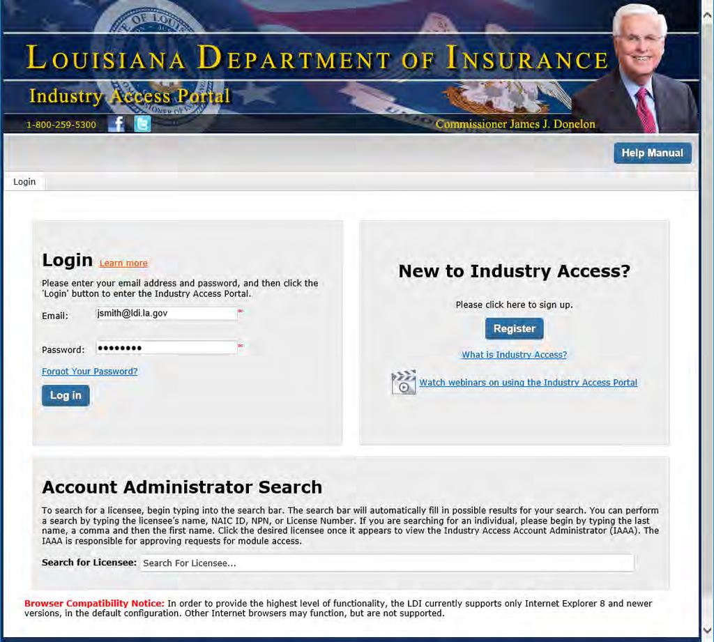 Log into Industry Access You will be returned to the Login screen of Industry Access.